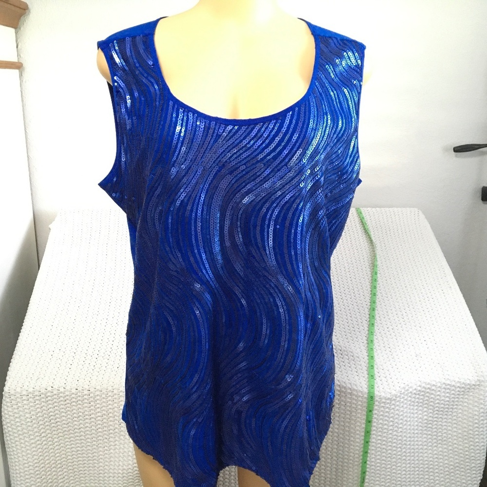 Antthony Xl Sequins Blue Sleeveless Blouse